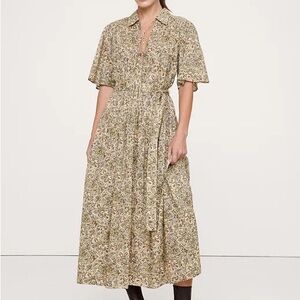 Banana Republic Floral Midi Dress - Cream and Brown